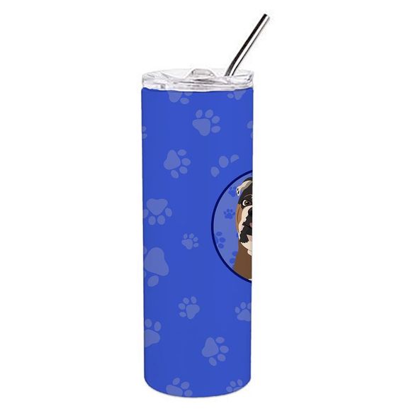 English Bulldog Chocolate Tan  Stainless Steel 20 oz Skinny Tumbler, Blue - Picture 2 of 4